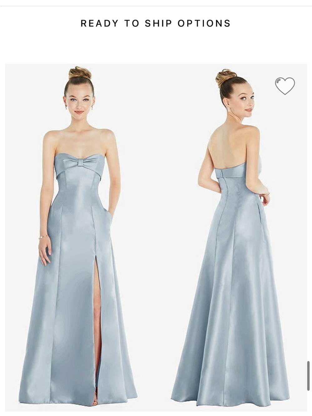 ALFRED SUNG Strapless Satin Ball Gown in Mist Blue D829